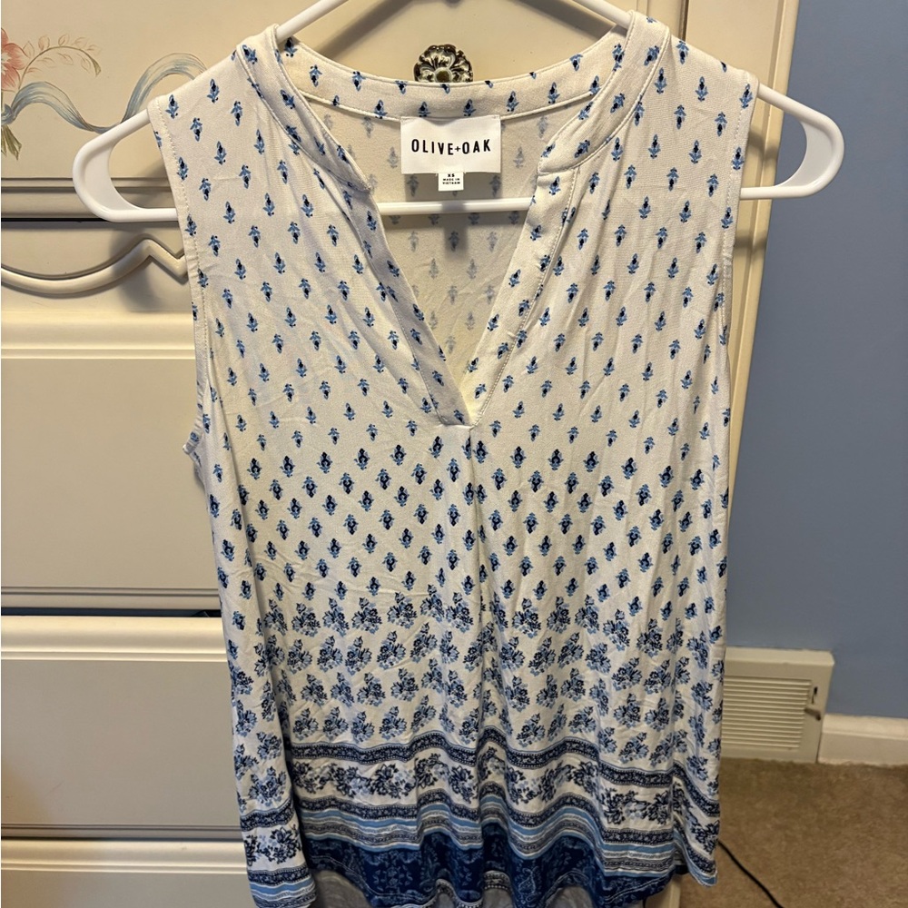 Olive & Oak Blue and White Sleeveless Blouse